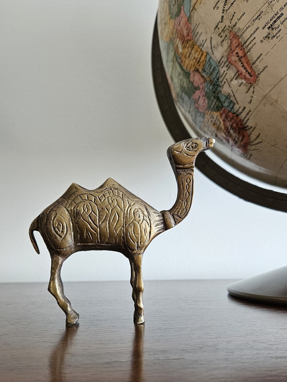 Vintage Brass Camel Figurine Engraved Boho Desert Decor
